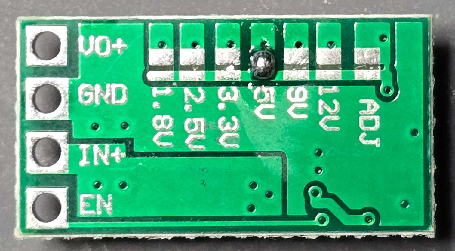 Pads bridged to set buck converter to 5v Buck converter set to 5v