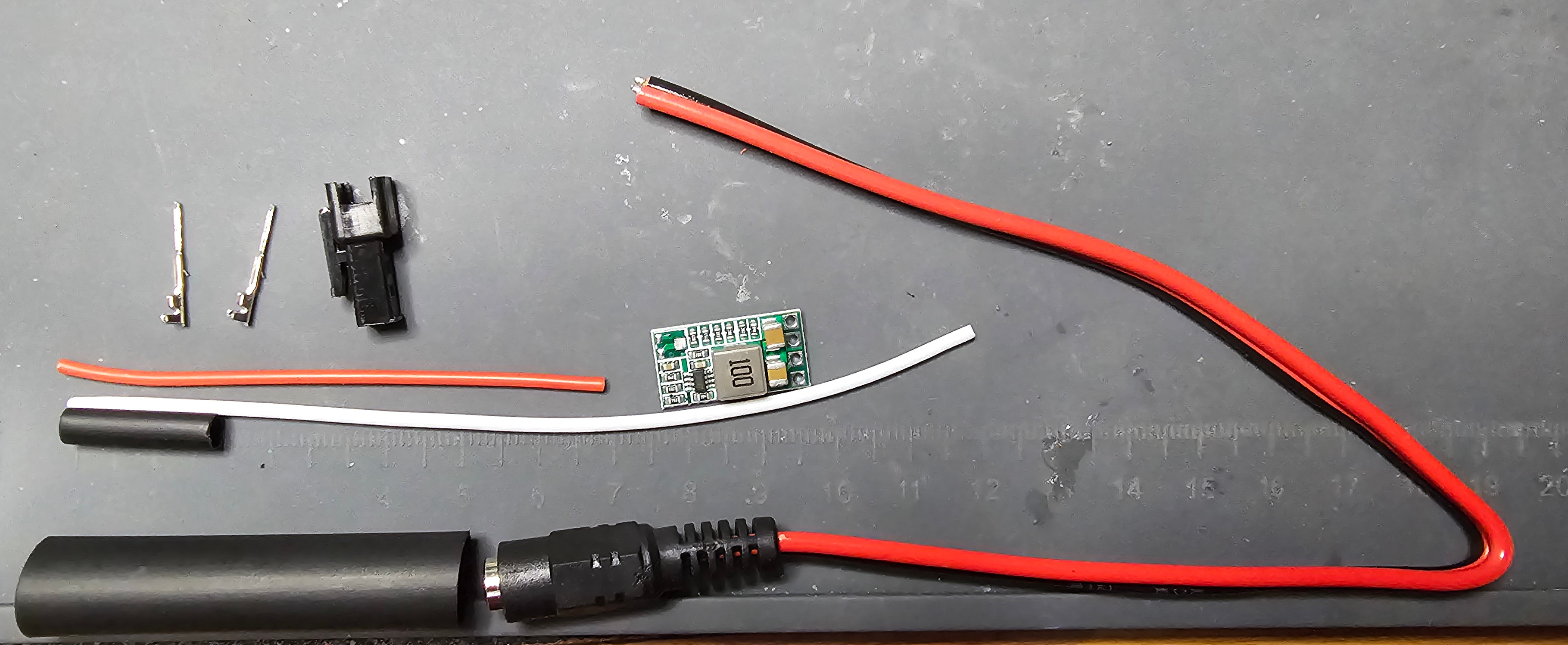 The parts needed to make a voltage converter cable Parts